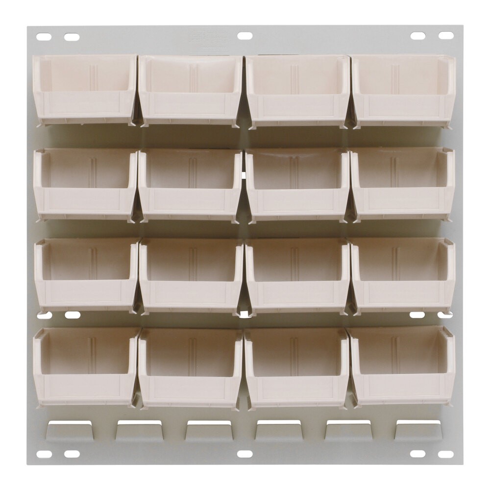 Quantum Storage Systems QLP-1819HC-220-16IV 18" x 19" Oyster White Steel Louvered Panel with (16) 7 3/8" x 4 1/8" x 3" Ivory Bins