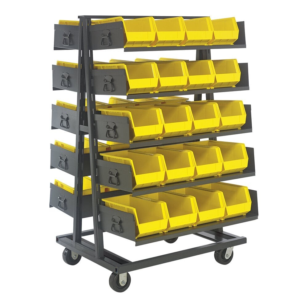 Quantum Storage Systems TTD-OT15-240YL 40" x 38" x 67" Steel Doubled-Sided Mobile Frame with 10 Open Front Trays and (40) 14 3/4" x 8 1/4" x 7" Yellow Bins