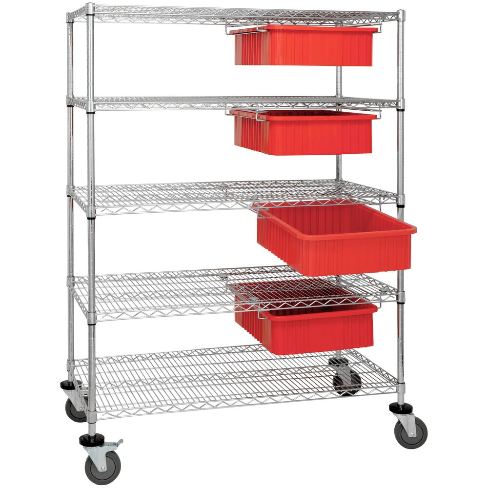 Quantum Storage Systems WRC5-63-2436-93060RD 24" x 36" x 69" Bin Cart System with 4 Red Divider Bins