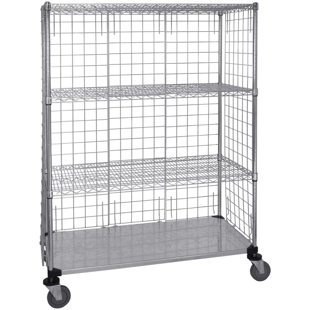 Quantum Storage Systems WRCS4-63-2460EP 24" x 60" x 69" Mobile Enclosure Cart with 3 Wire Shelves and 1 Steel Shelf
