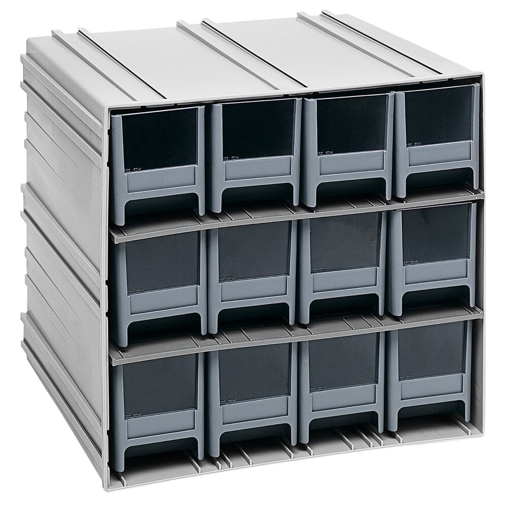 Quantum Storage Systems QIC-122GY 11 3/8" x 11 3/4" x 11" Interlocking Storage Cabinets with 12 Gray Medium Drawers with Windows