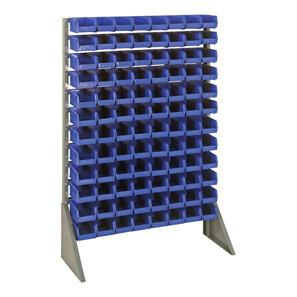 Quantum Storage Systems QRU-12S-220-96BL 36" x 15" x 53" Gray Steel Rail Rack with (96) 7 3/8" x 4 1/8" x 3" Blue Bins and (12) Rails