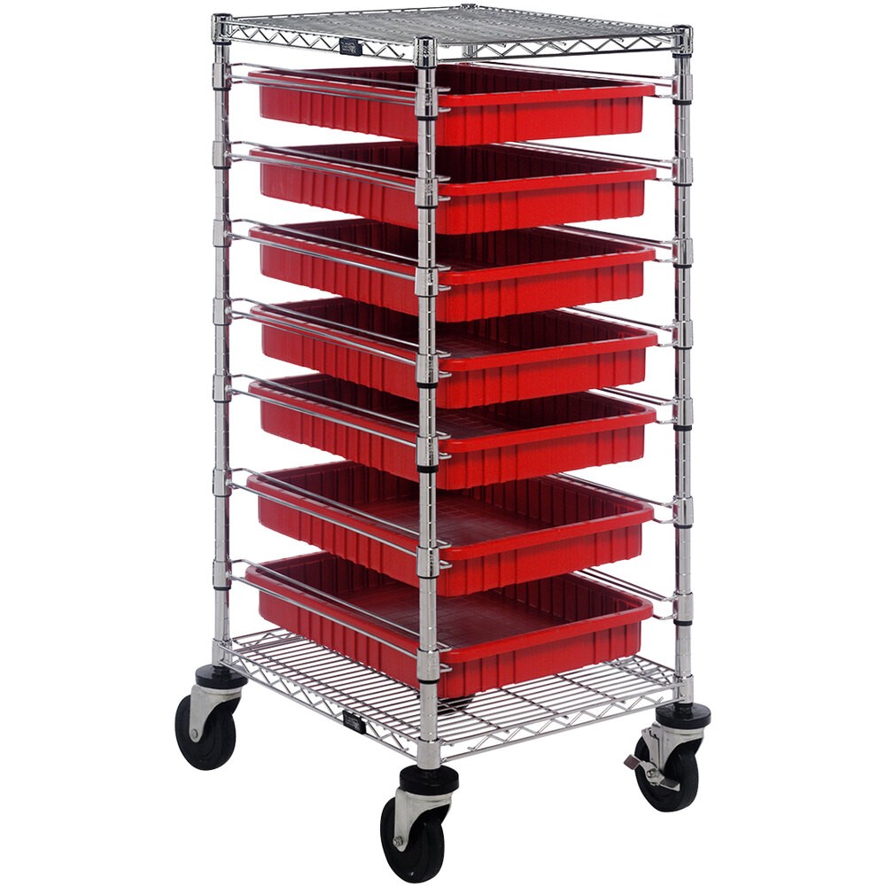Quantum Storage Systems BC212439M2RD 21" x 24" x 45" Mobile Cart with 7 Red Divider Bins