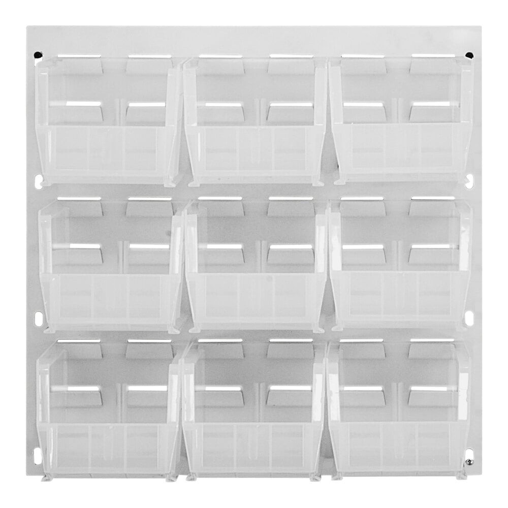 Quantum Storage Systems QLP-1819HC-230-9CL 18" x 19" Oyster White Steel Louvered Panel with (9) 10 7/8" x 5 1/2" x 5" Clear Bins
