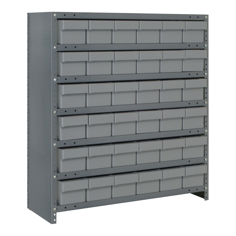Quantum Storage Systems CL1239-601GY Super Tuff 36" x 12" x 39" Steel Closed 7-Shelf Euro Drawer Shelving System with (36) 11 5/8" x 5 9/16" x 4 5/8" Gray Bins