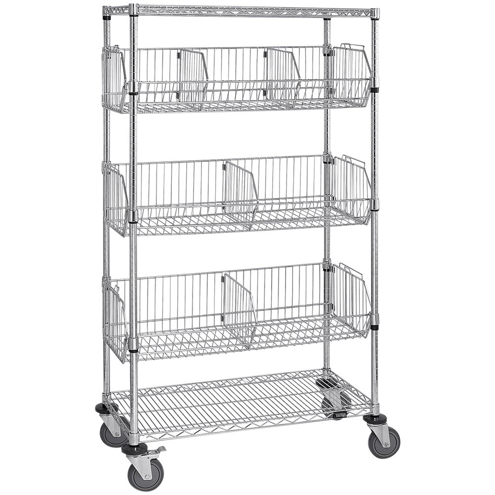 Quantum Storage Systems M1836BC6C 18" x 36" x 69" Mobile 5-Tier Wire Basket Unit with 3 Basket Shelves
