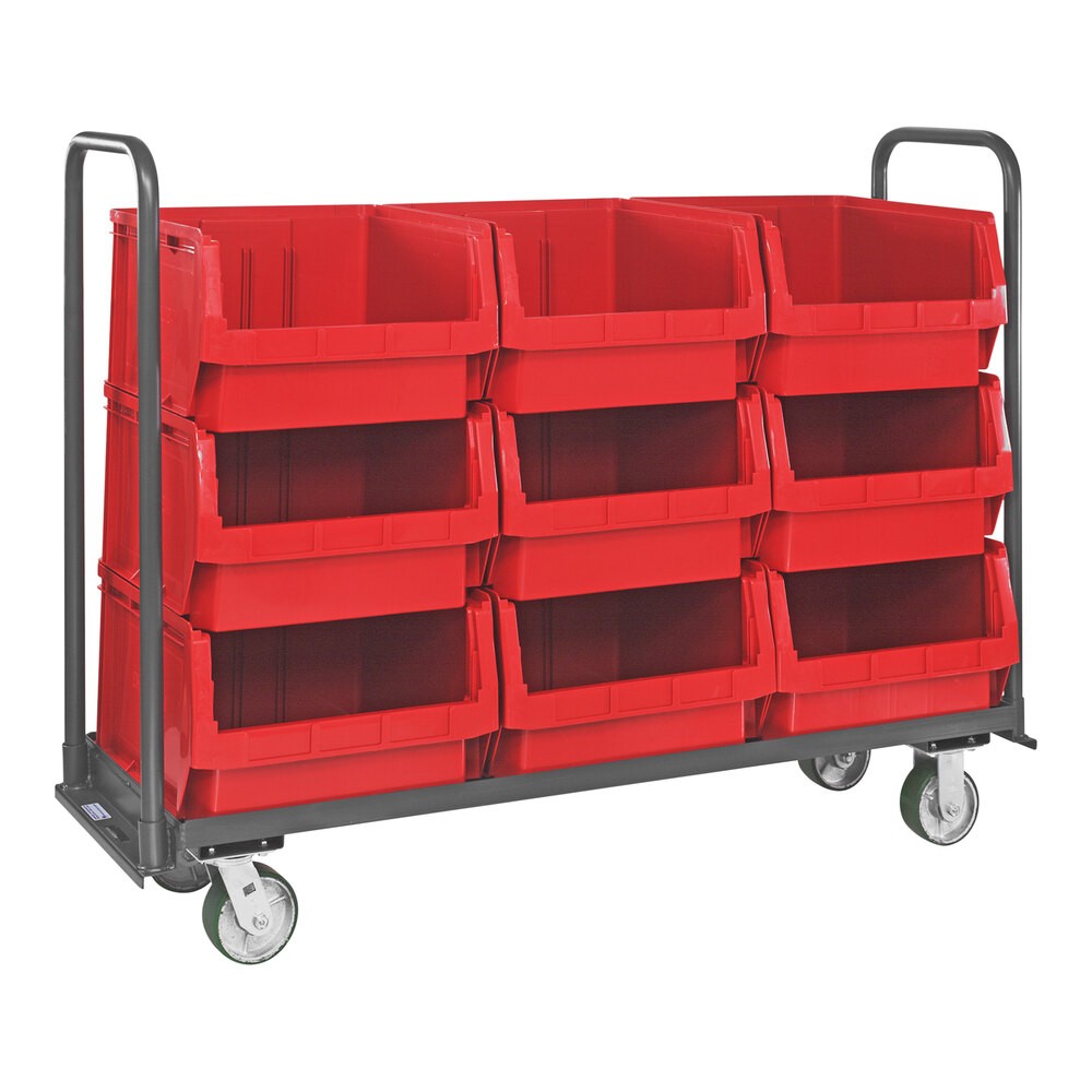 Quantum Storage Systems MTT-1860-543RD Magnum 60" x 18" x 47" Tote Truck with (9) 19 3/4" x 18 3/8" x 11 7/8" Red Bins and Casters