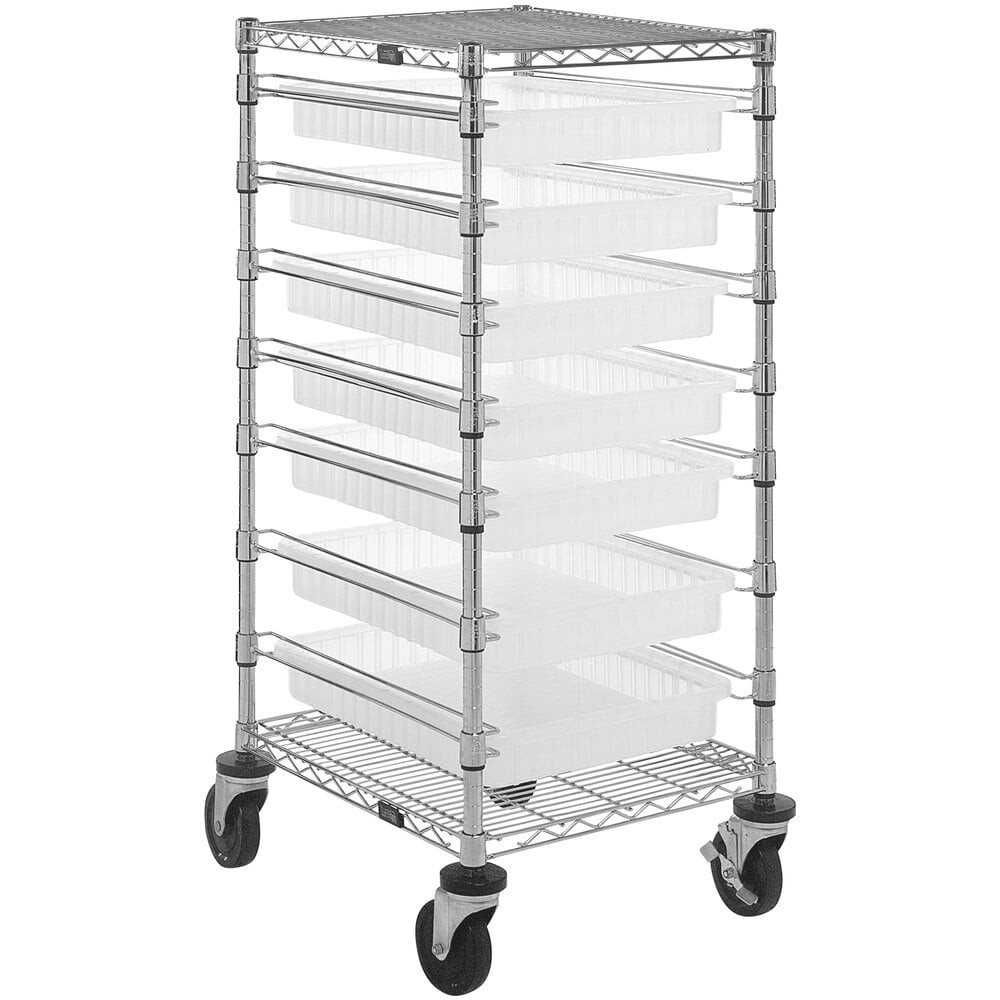 Quantum Storage Systems BC212439M2CL 21" x 24" x 45" Mobile Cart with 7 Clear Divider Bins
