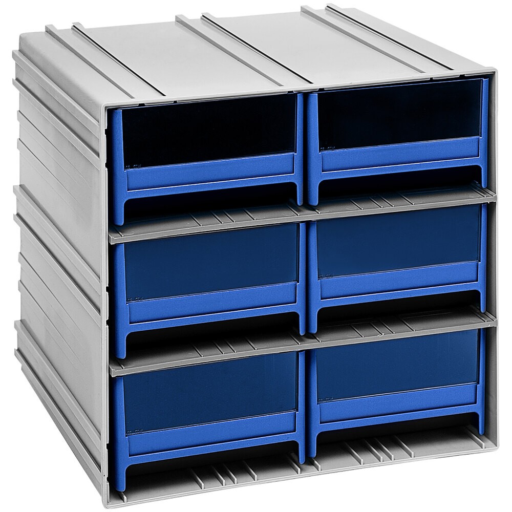 Quantum Storage Systems QIC-64BL 11 3/8" x 11 3/4" x 11" Interlocking Storage Cabinets with 6 Blue Large Drawers with Windows