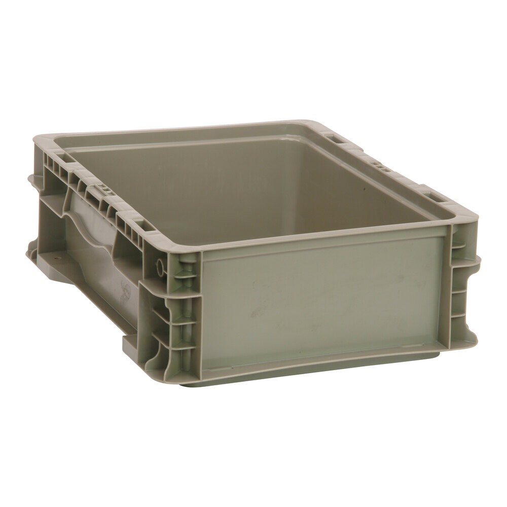 Quantum Storage Systems RSO1215-5 12" x 15" x 5" Heavy-Duty Gray Stacker Straight Wall Container with Built-In Handle Grips