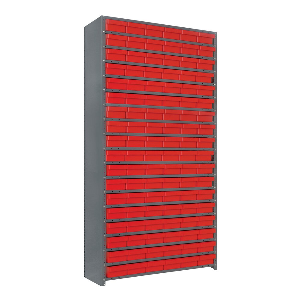 Quantum Storage Systems CL1275-401RD Super Tuff 36" x 12" x 75" Steel Closed 19-Shelf Euro Drawer Shelving System with (108) 11 5/8" x 5 9/16" x 2 1/8" Red Bins
