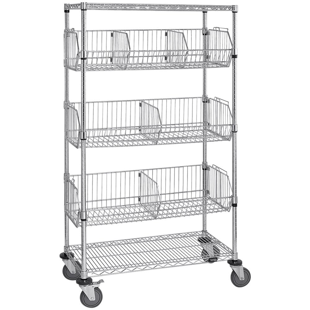 Quantum Storage Systems M2448BC6C 24" x 48" x 69" Mobile 5-Tier Wire Basket Unit with 3 Basket Shelves