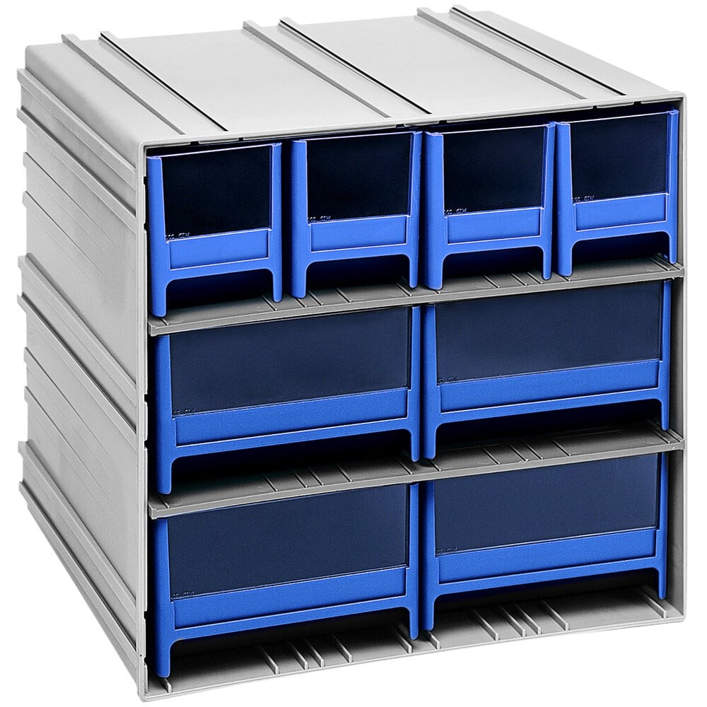 Quantum Storage Systems QIC-4244BL 11 3/8" x 11 3/4" x 11" Interlocking Storage Cabinets with 4 Blue Medium Drawers and 4 Large Drawers with Windows