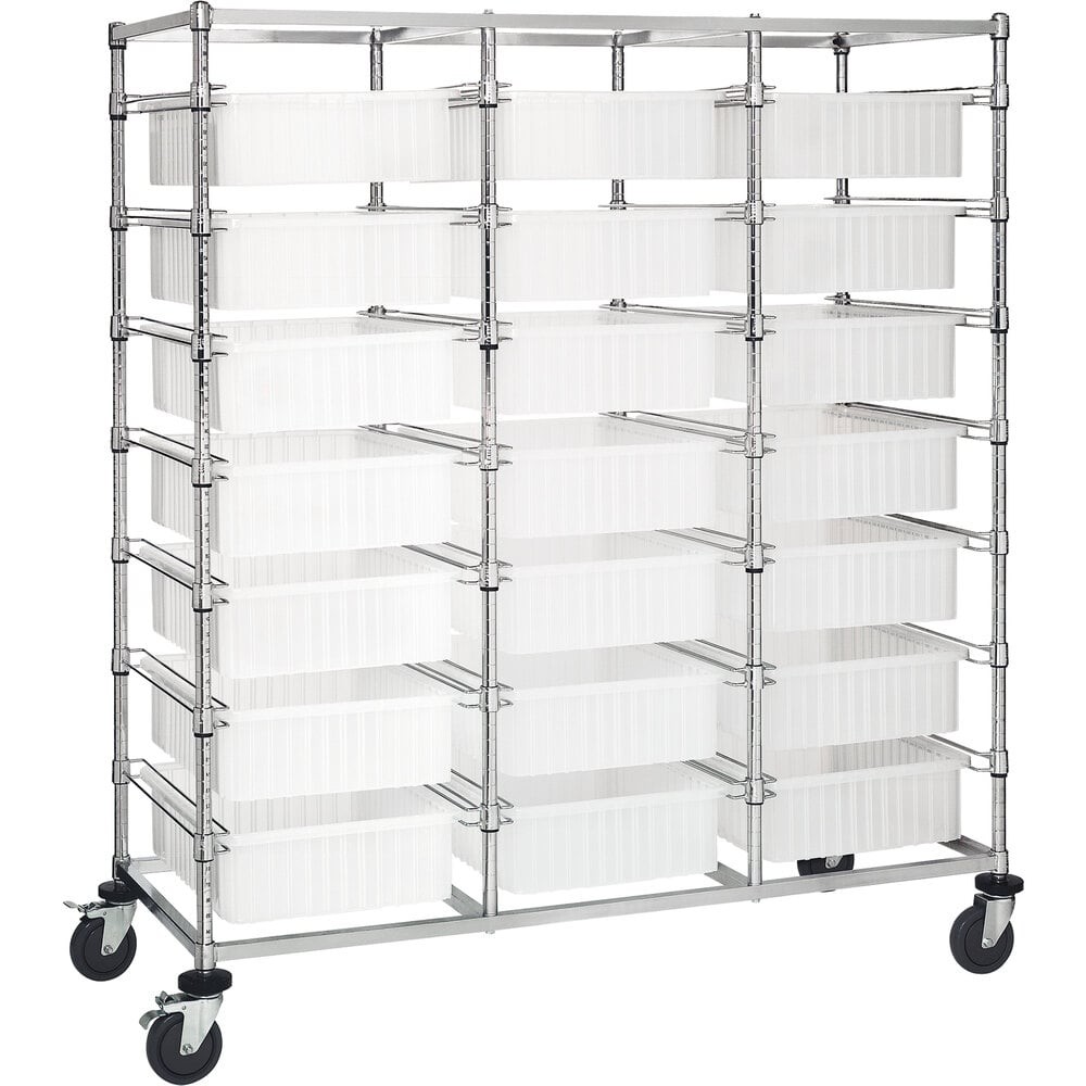 Quantum Storage Systems BC216069M1TCL 24" x 60" x 69" Triple Mobile Bin Cart with 21 Clear Divider Bins