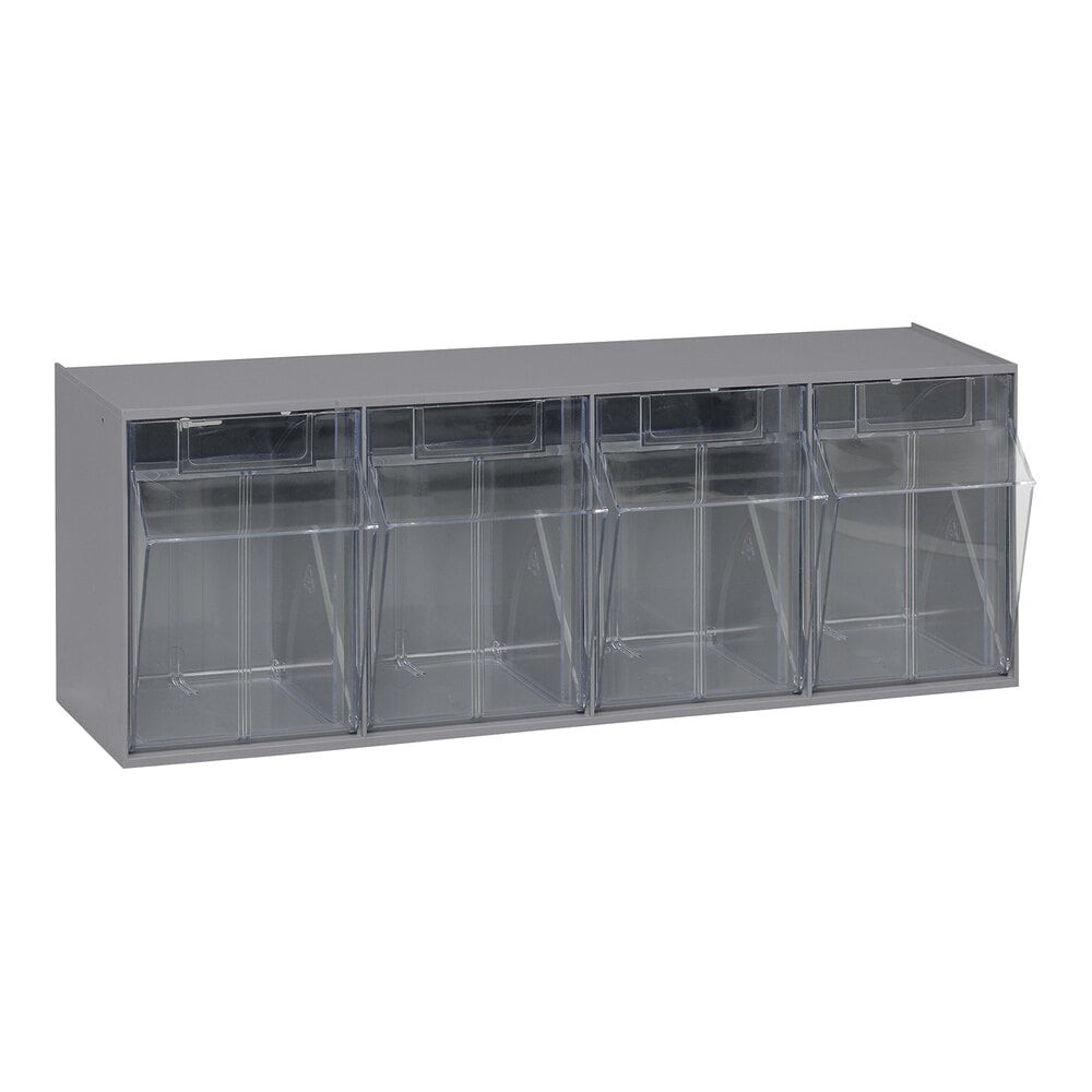 Quantum Storage Systems QTB304GY 6 5/8" x 23 5/8" x 8 1/8" Gray Tip-Out Storage System with (4) Compartment Bins