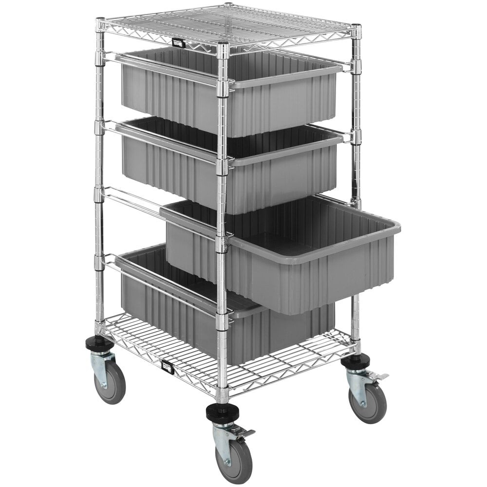 Quantum Storage Systems BC212434M1GY 21" x 24" x 45" Mobile Cart with 4 Gray Divider Bins