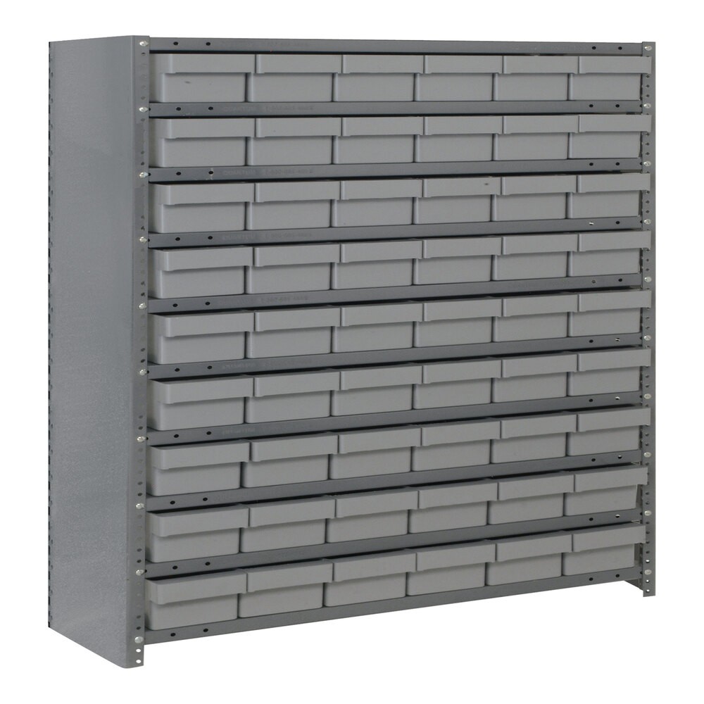 Quantum Storage Systems CL1239-401GY Super Tuff 36" x 12" x 39" Steel Closed 10-Shelf Euro Drawer Shelving System with (54) 11 5/8" x 5 9/16" x 2 1/8" Gray Bins