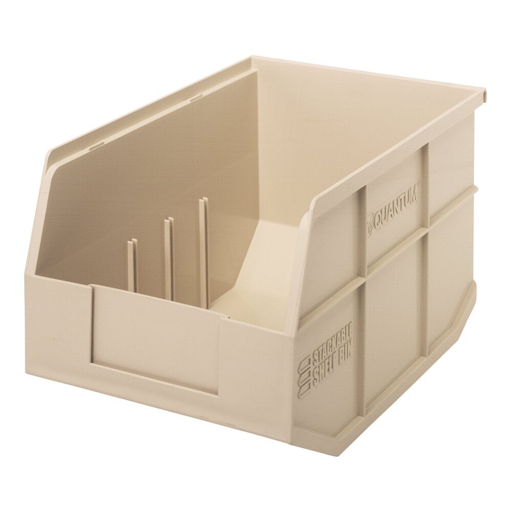 Quantum Storage Systems SSB423IV 12" x 8 1/4" x 7" Ivory Stackable Shelf Bin