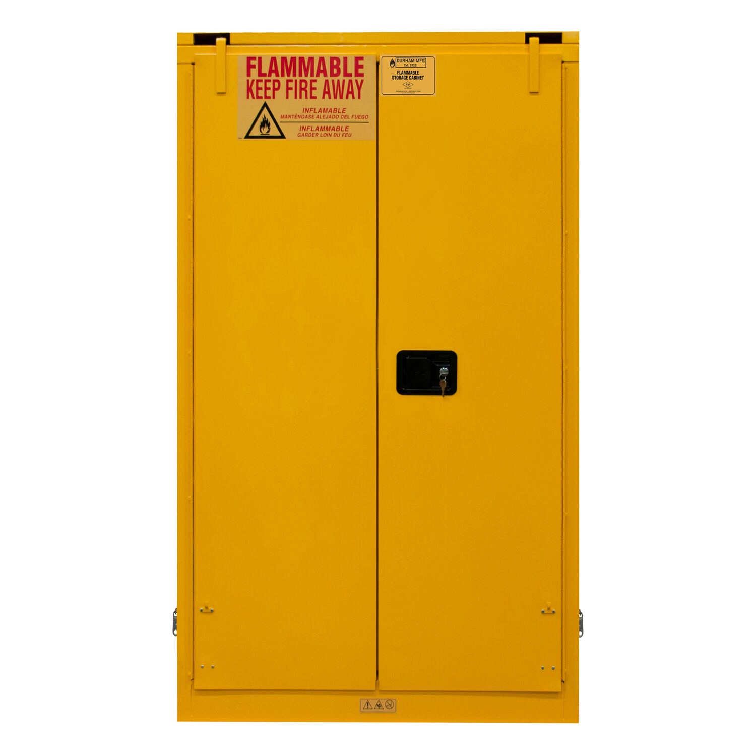Vestil FLSC-60-SC-YL Flammable 2 Shelf Self Closing Storage Cabinet 60 Gallon Capacity Yellow 34"W X 34"D X 67" H