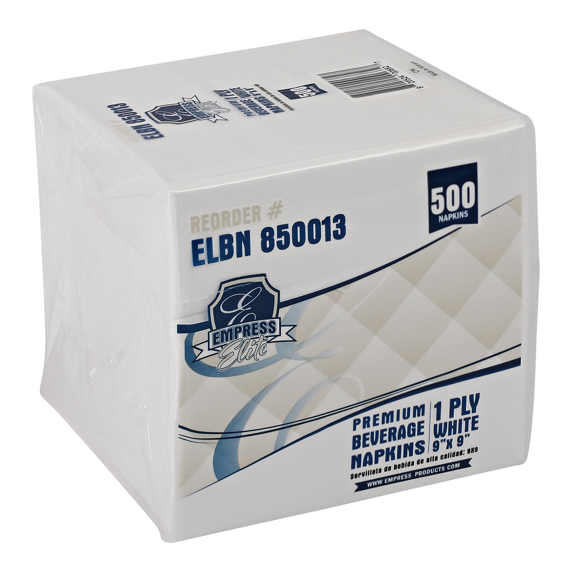 Empress Elite ELBN850013 Beverage Napkin 9 X 9, White, 1-ply 8 / 500 Case