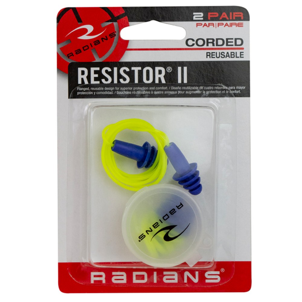 Radians FP43 Radians FP43BP2 Radians Resistor II™ Corded Reuseable Flanged Earplugs Two Pair Blister Pack NRR 27