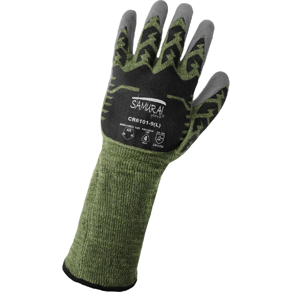 Global Glove CR6101 Samurai Glove Cut and Flame-Resistant Gloves with Silicone-Coated Aralene Shell and Dotted Palm