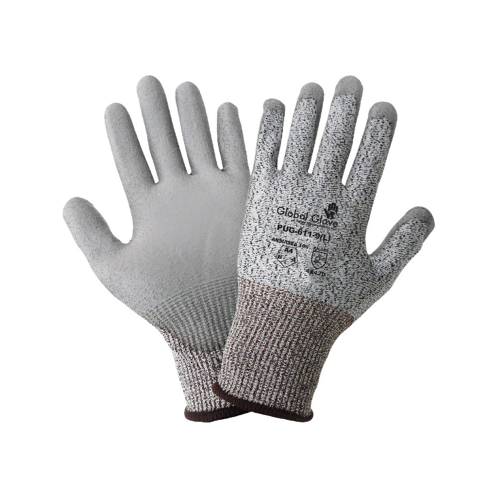 Global Glove PUG-611-VP Polyurethane Coated 13-Gauge Salt-and-Pepper HPPE Cut Resistant Vend-Packed Gloves