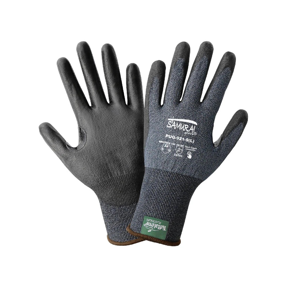 Global Glove PUG-921 Samurai Glove Salt-and-Pepper Cut Resistant Polyurethane Coated Touchscreen Gloves Made with 21-Gauge Tuffalene Platinum