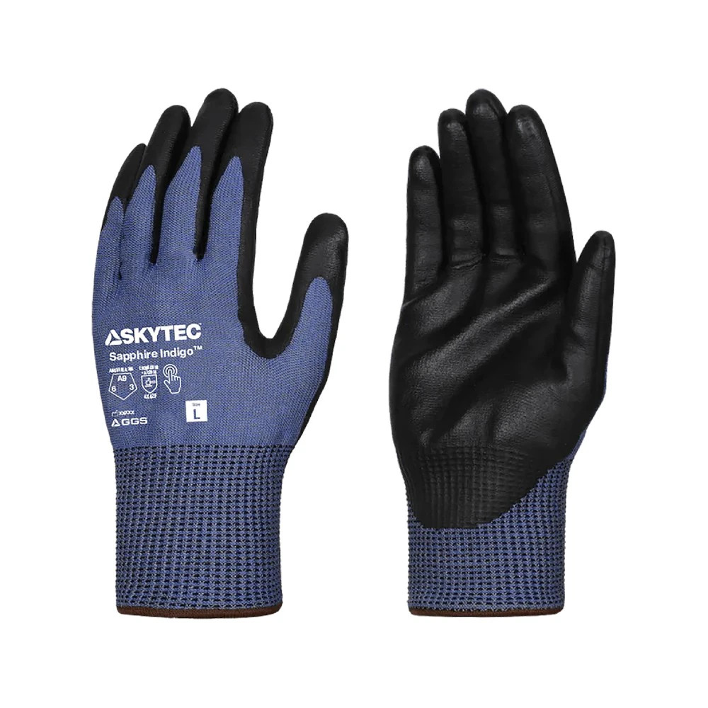 Global Glove SKG00088D Sapphire Indigo Extreme Cut Resistant Touchscreen Gloves with Foam Nitrile Coating