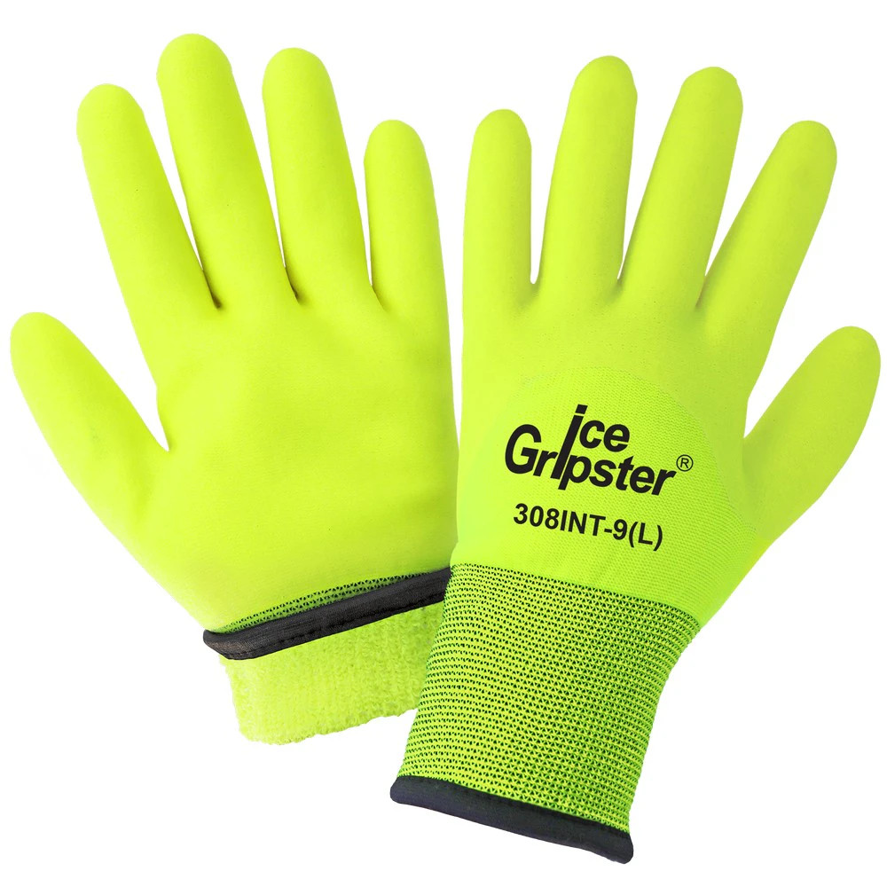 Global Glove 308INT Ice Gripster High-Visibility Insulated Gloves with Three-Quarter Coated Palm