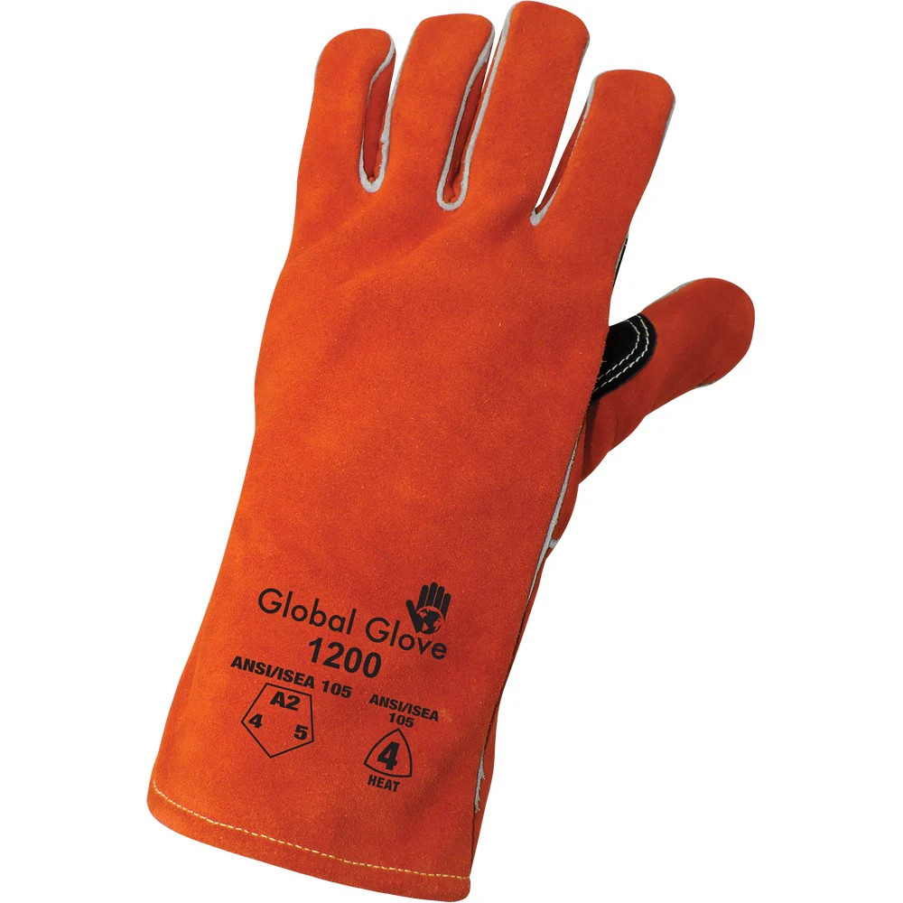 Global Glove 1200 Premium Split Cowhide Reinforced Leather Welders Gloves with Thermal-Knit Cotton Lining