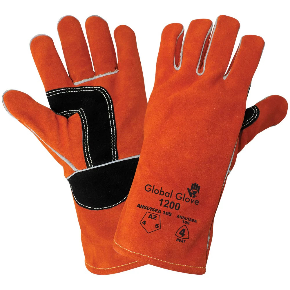 Global Glove 1200 Premium Split Cowhide Reinforced Leather Welders Gloves with Thermal-Knit Cotton Lining