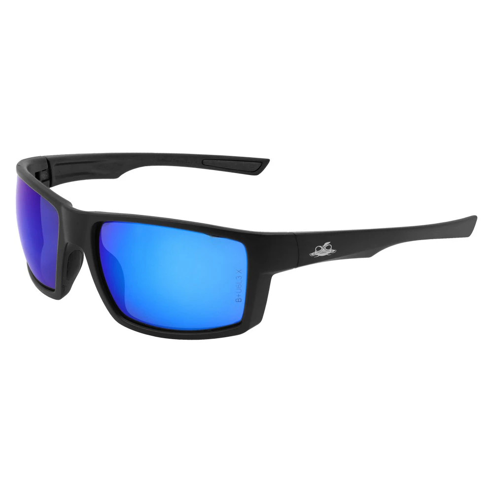 Global Glove BH2669PFT Sawfish Blue Mirror Performance Fog Technology Lens, Matte Black Frame Safety Glasses