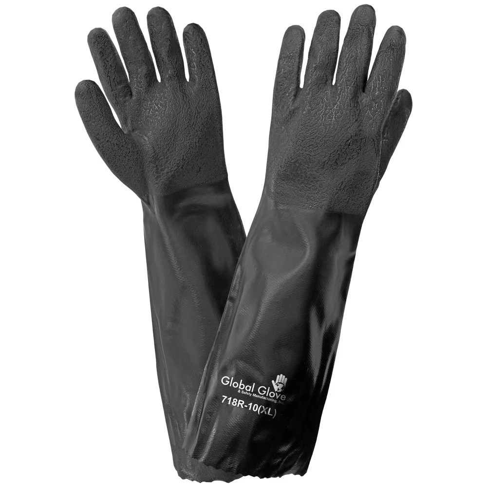 Global Glove 718R Premium Double-Coated 18-Inch PVC Chemical Handling Gloves with Jersey Liner