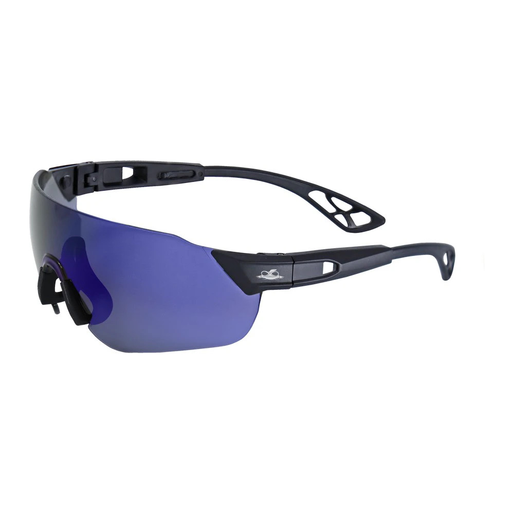 Global Glove BH869AF Tetra Blue Mirror Anti-Fog Lens, Matte Black Frame Safety Glasses
