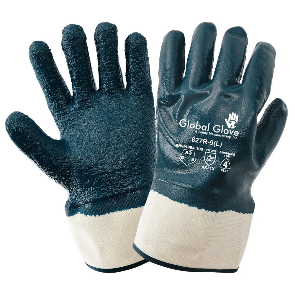 Global Glove 627R Premium Solid Nitrile Fully Coated Two-Piece Jersey Gloves with Rough Finish