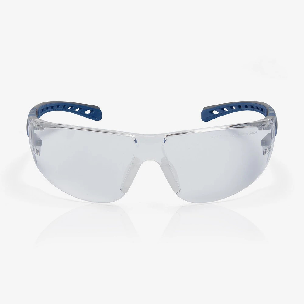 Global Glove RLY00361 Stream Evo Clear Anti-Fog Lens, Gray and Blue Frame Safety Glasses