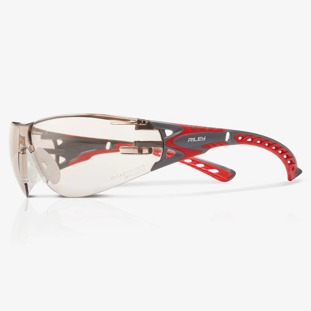 Global Glove RLY00372 Stream Evo Small LED Anti-Fog Lens, Gray and Red Frame Safety Glasses