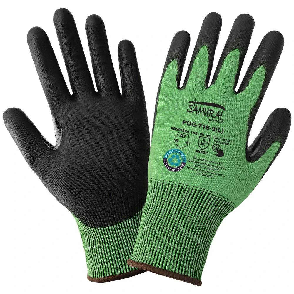 Global Glove PUG-718 Samurai Glove Tuffalene UHMWPE/rPET Polyurethane Coated Cut Resistant Touchscreen Gloves