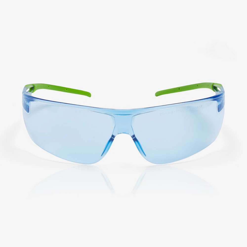 Global Glove RLY00495 Ligera Eco Blue Anti-Fog Lens, Blue to Green Frame Safety Glasses