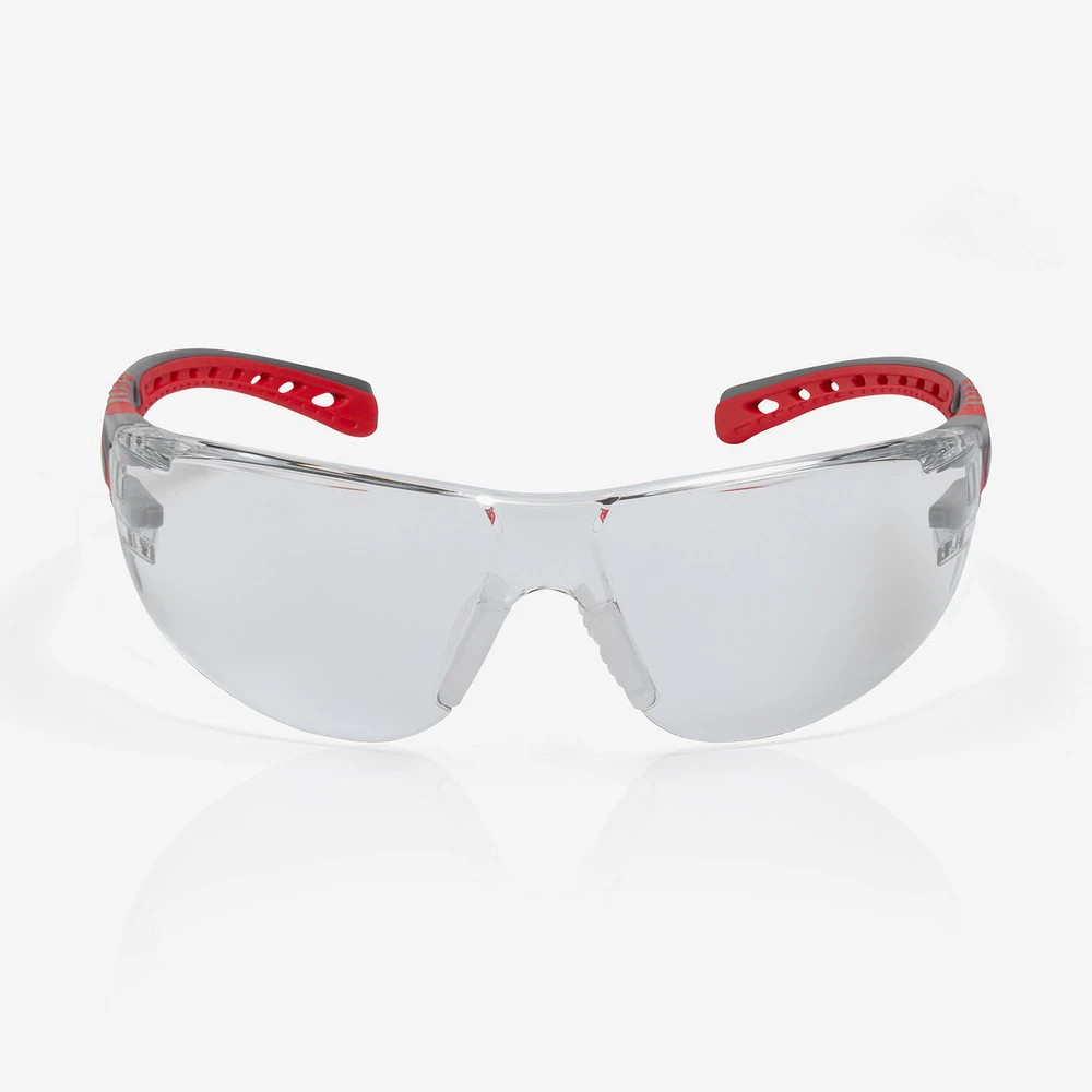 Global Glove RLY00366 Stream Evo Small Clear Anti-Fog Lens, Gray and Red Frame Safety Glasses