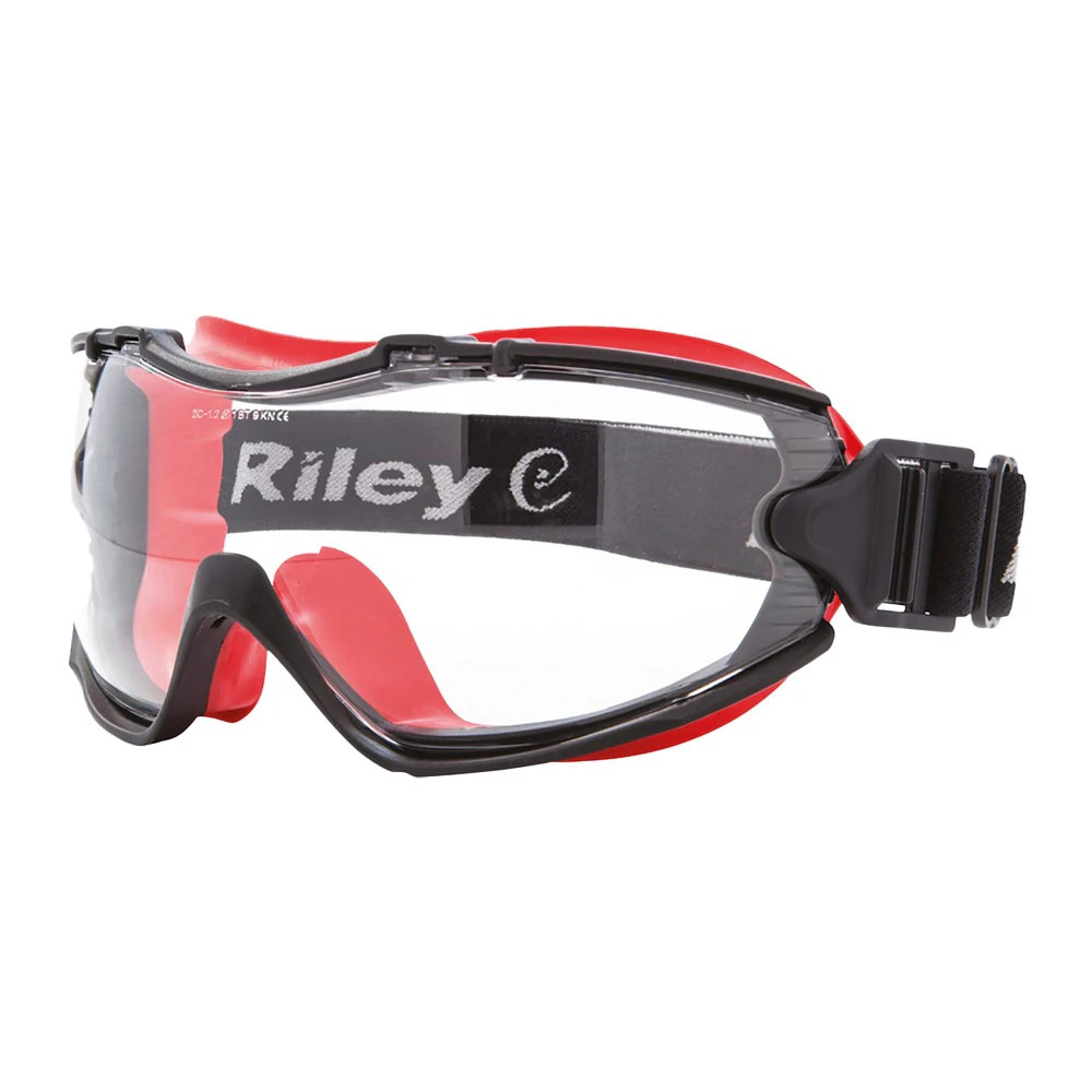 Global Glove RLY00221 Velia Clear Performance Fog Technology Lens, Black and Red Frame Safety Goggles