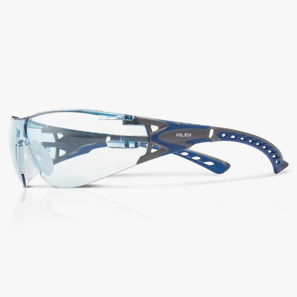 Global Glove RLY00373 Stream Evo Small Blue Anti-Fog Lens, Gray and Blue Frame Safety Glasses