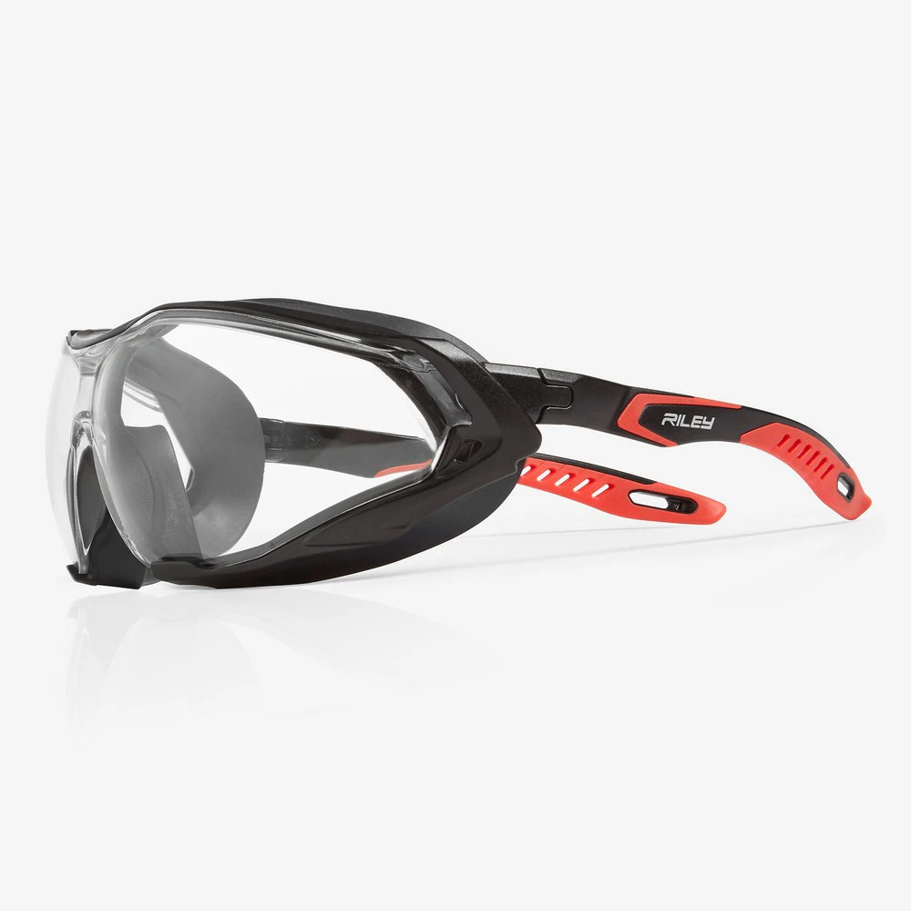 Global Glove RLY00570 Sparta Pro Clear Performance Fog Technology Lens, Black and Red Frame Safety Glasses