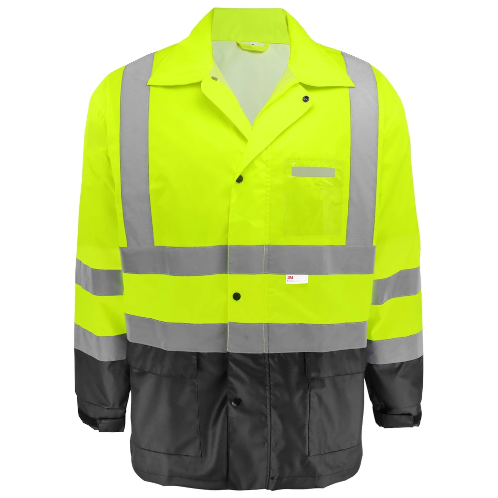 Global Glove GLO-1500 FrogWear HV High-Visibility Yellow/Green Polyurethane Coated 150D Oxford Polyester Rain Jacket