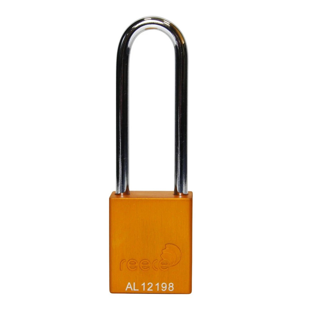 Reece Safety AL38YLWKLONG Aluminium bodied safety padlock with steel shackle-yellow-Keyed Alike-long