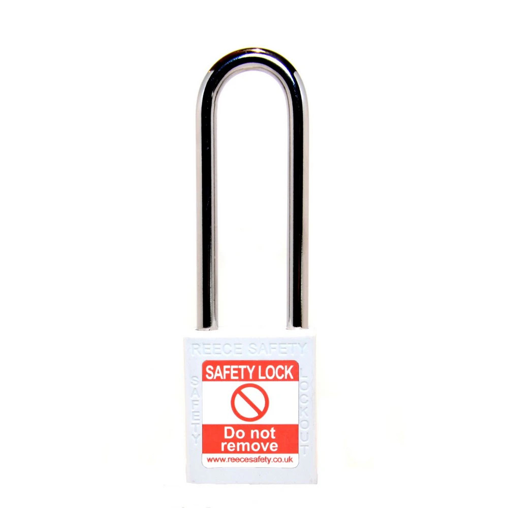 Reece Safety TT38WHTLONG WHITE Steel Shackle safety padlock keyed differently long