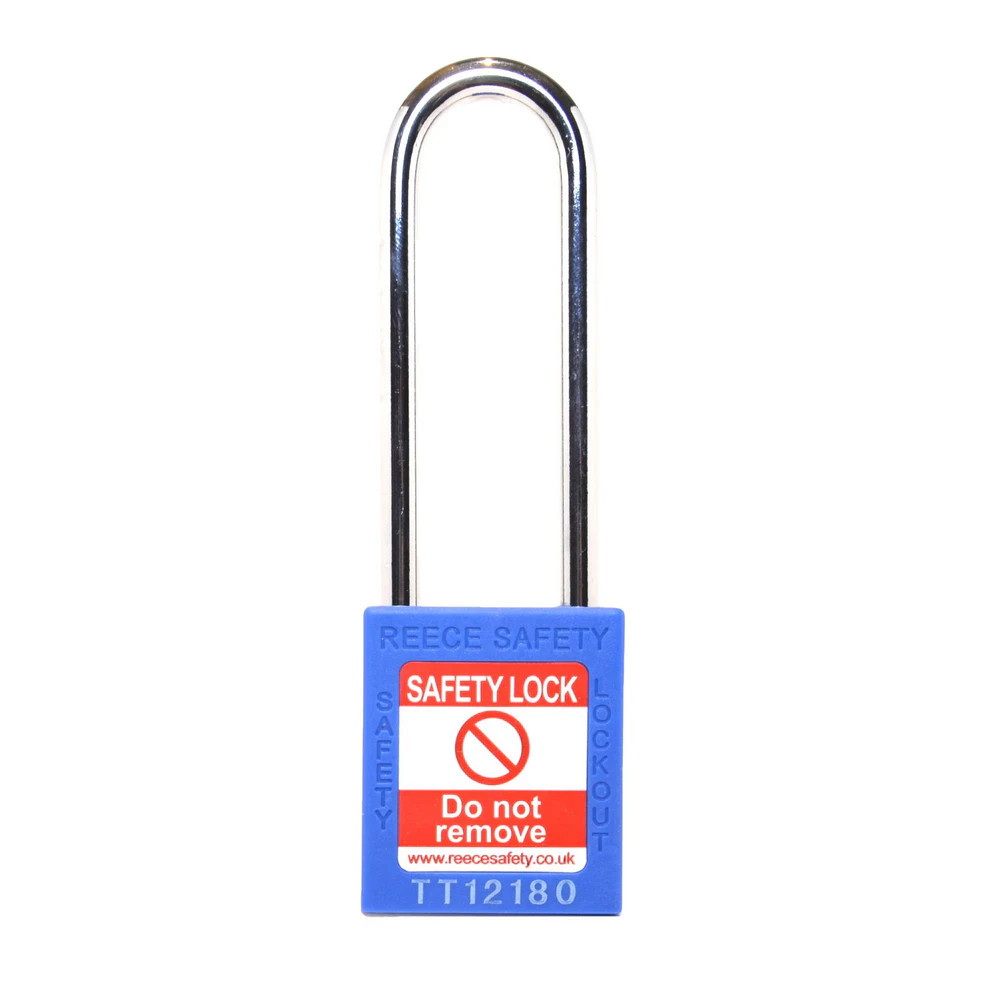 Reece Safety TT38BLULONG BLUE Steel Shackle safety padlock keyed differently long
