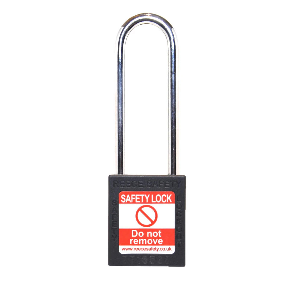 Reece Safety TT38BLKLONG BLACK Steel Shackle safety padlock keyed differently long