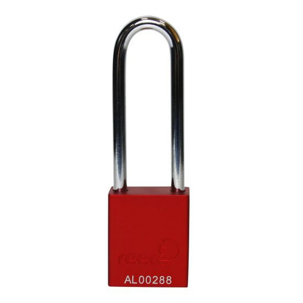 Reece Safety AL38REDLONG Aluminium bodied safety padlock with steel shackle-red-Keyed to Differ-long